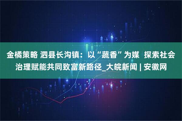 金橘策略 泗县长沟镇：以“蔬香”为媒  探索社会治理赋能共同致富新路径_大皖新闻 | 安徽网